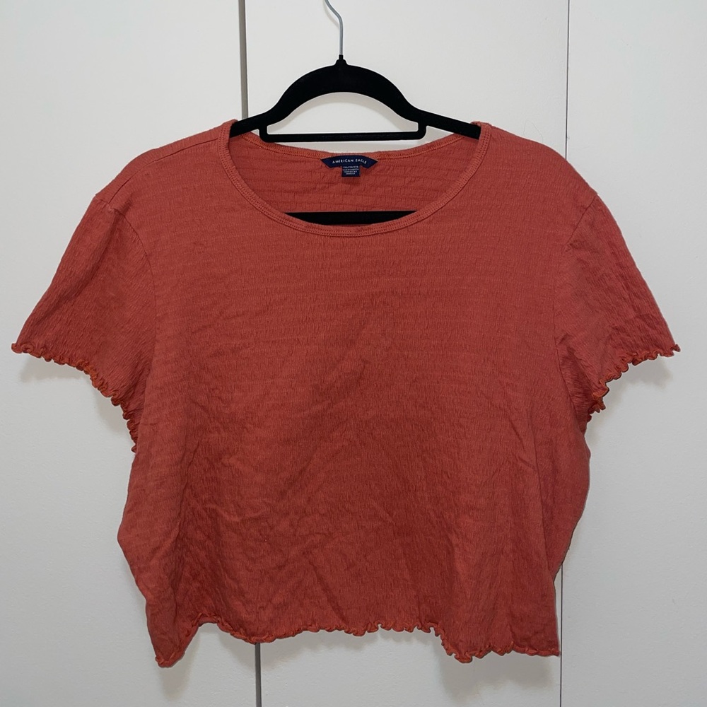 American Eagle Lattice Hem Cropped Top